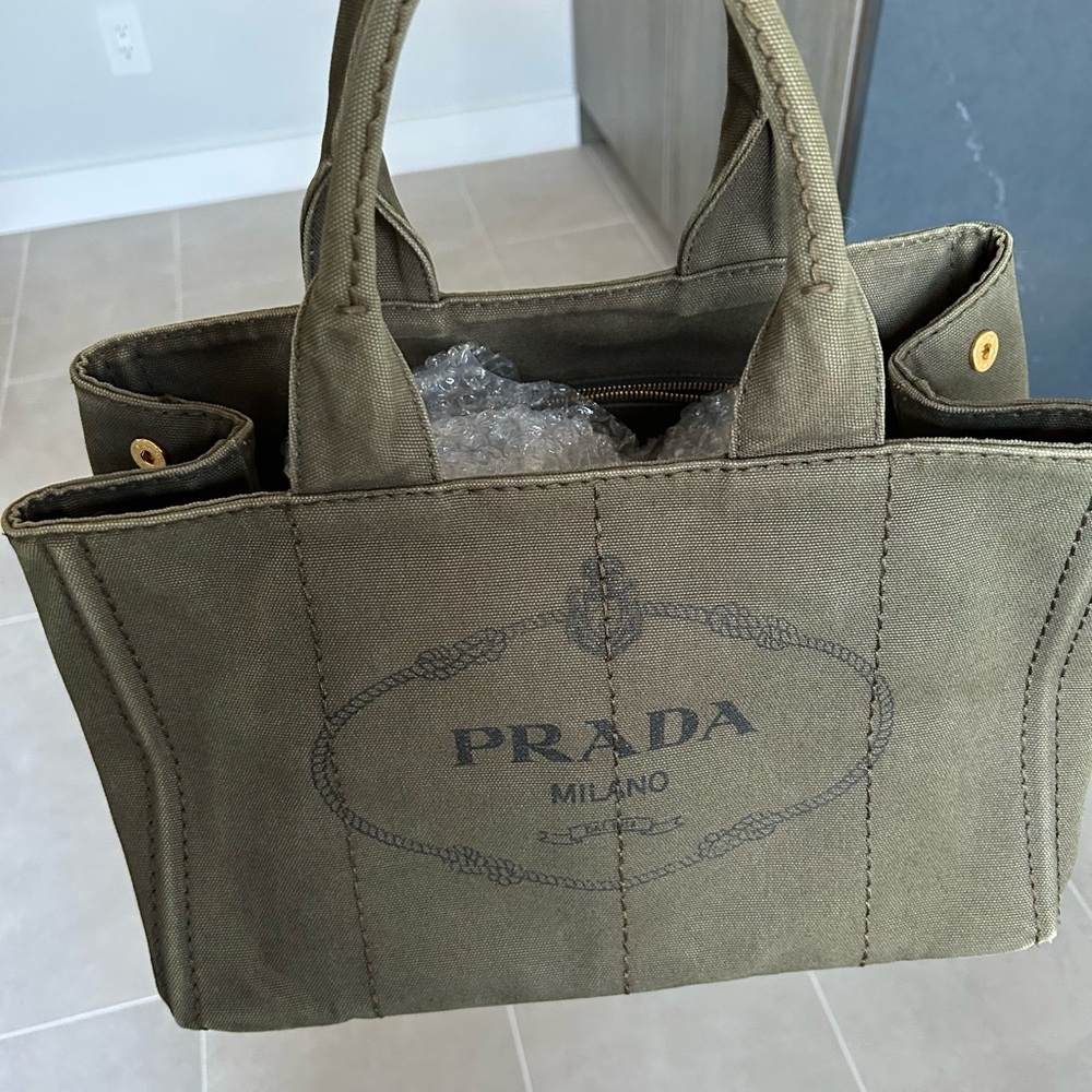 Large Prada Green Structured Tote with Logo